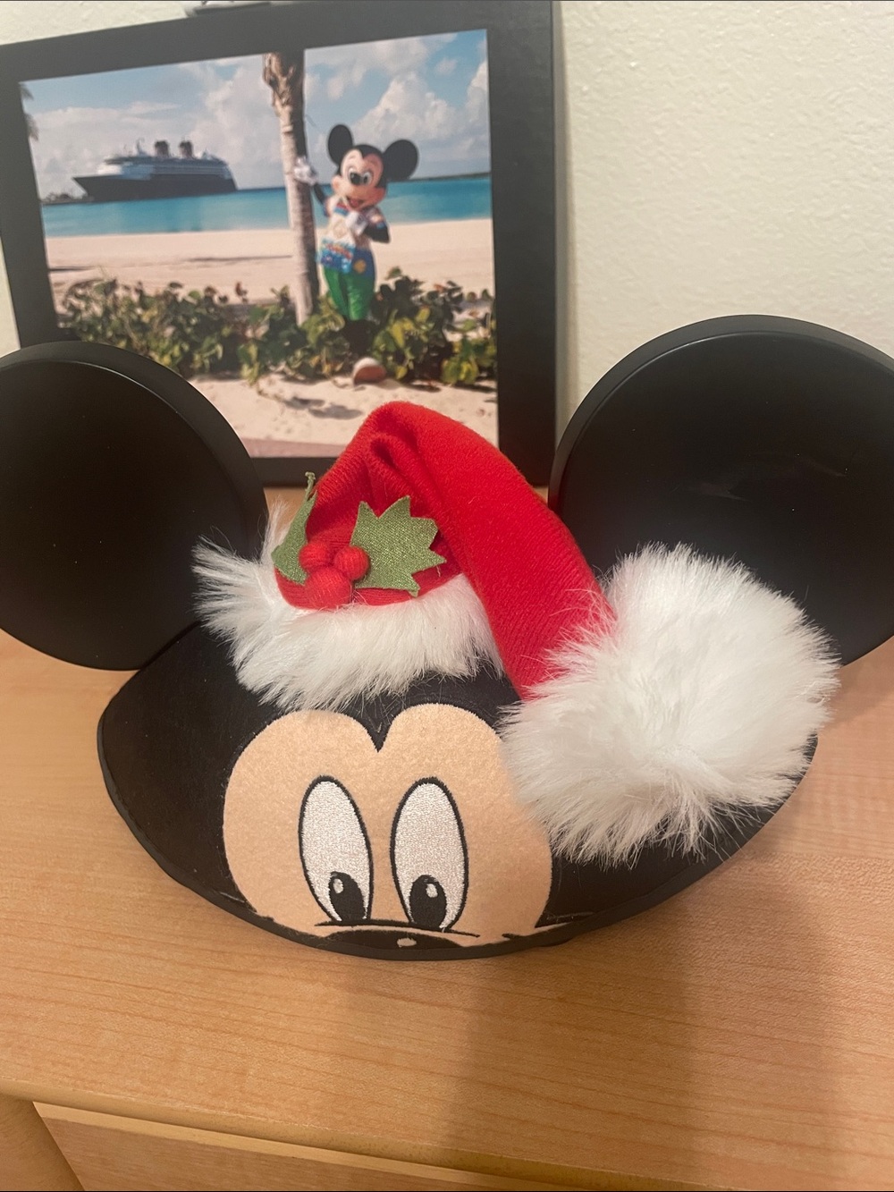 Mickey Mouse Holiday Ear Headband with Red Santa Hat